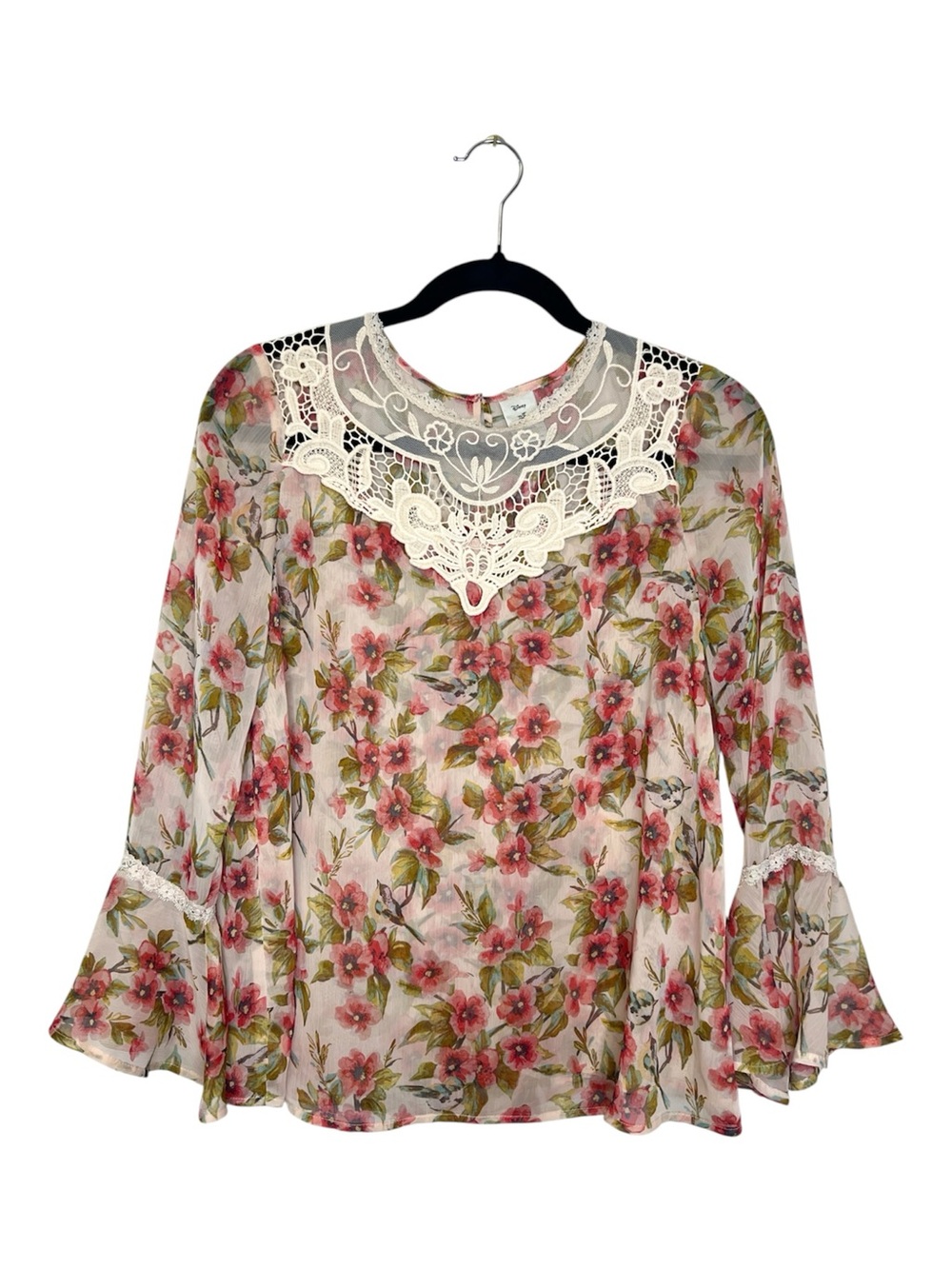 Lauren Conrad Disney Lace Yoke Snow White Bird Print Floral peasant Blouse
